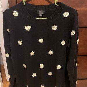 J. Crew Black 100% Cashmere Sequin Polka Dot Sweater